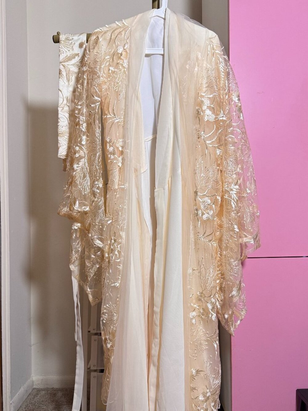 Floral Embroidered Tulle Hanfu Cosplay Full Set, Traditional Chinese Robe Outfit
